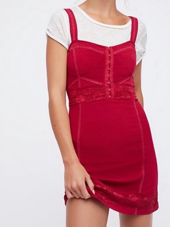 Free People Dresses & Skirts - Free People Lacy Me Up Bodycon Dress Red Medium
